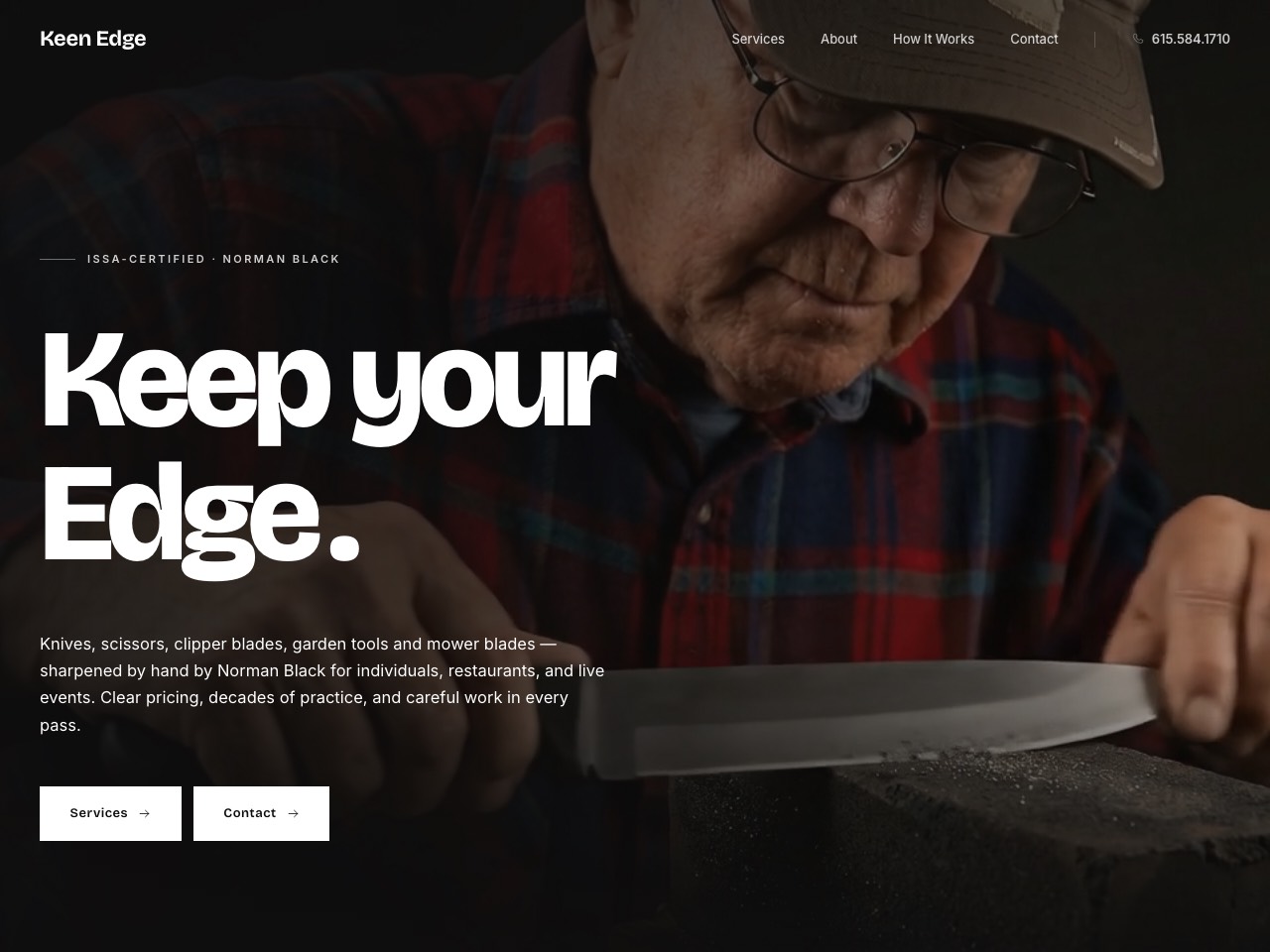 Keen Edge Sharpening website preview